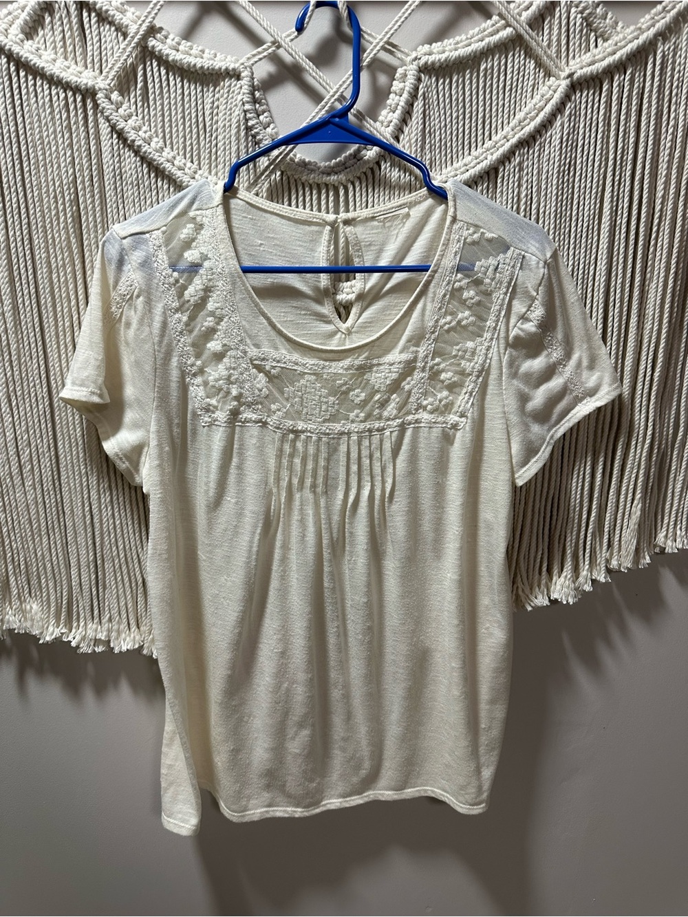 Target Ivory Short-Sleeve Embroidered Scoop Neck Top